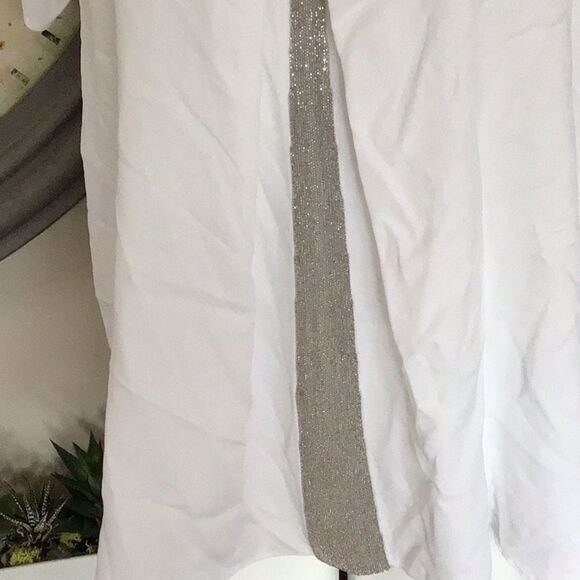 🎀Fabiana Filippi xs White Flowy Asymmetric Hem Top with Sequin Inlay ✨ - Picture 3 of 8